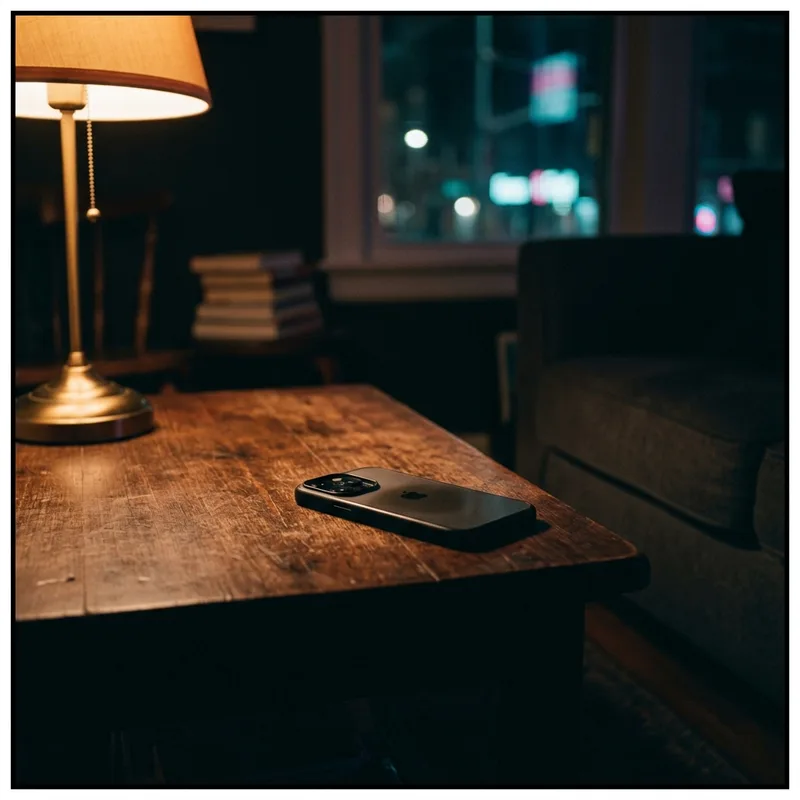 Phone face down on a table in a dark room