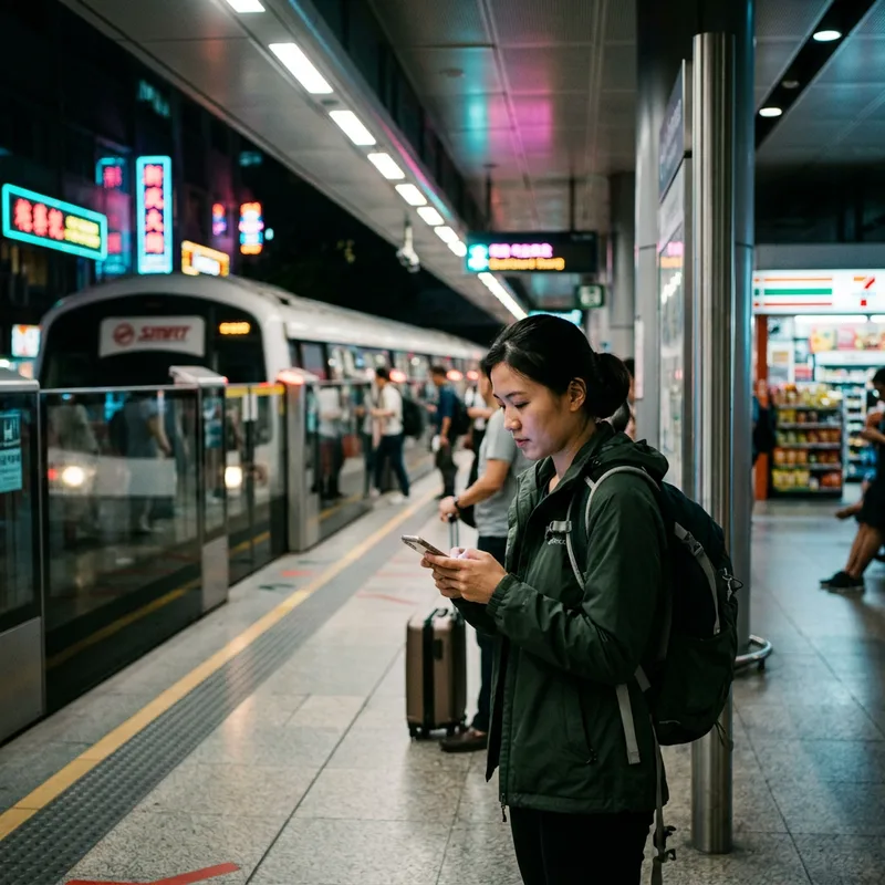Phone showing a transit map inside an MRT station