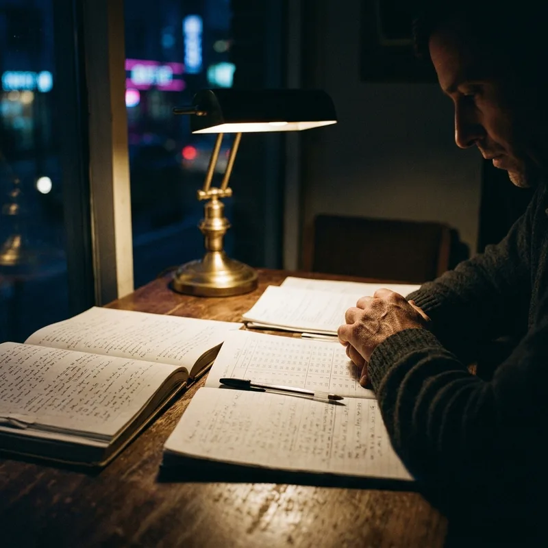 Printed comparison table on a desk under a lamp